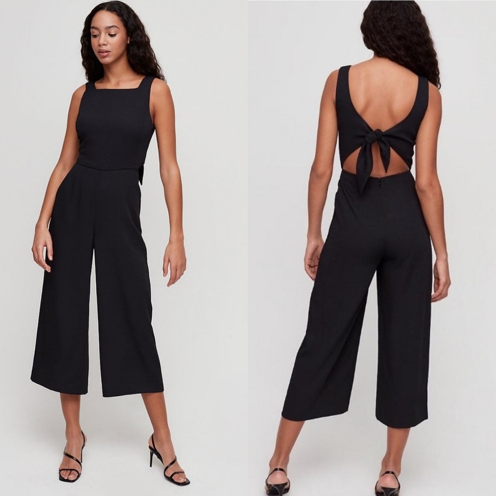 ARITZIA Wilfred écoulement Sqaure-Neck Jumpsuit Back Cut-out Self-Tie Waist Sz 4